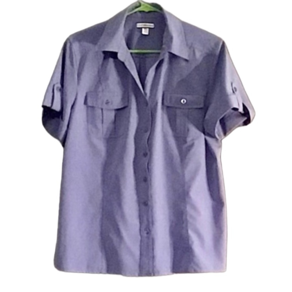 Croft & Barrow Petite Baby Blue Button Up 2 Pocket Woman Top XL